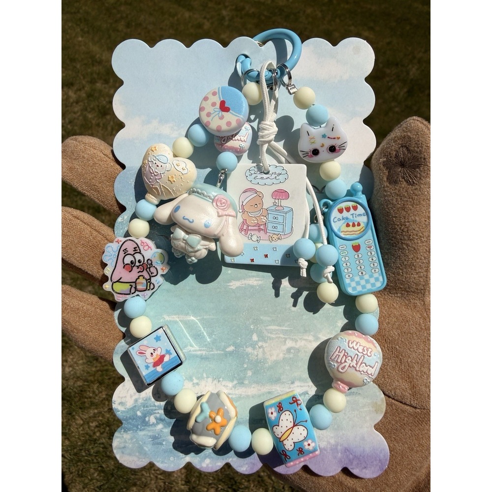 Handmade Cinna Style Blue Beaded Bag Charm Kawaii Keychain